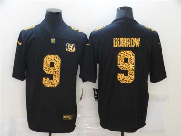 Mens Cincinnati Bengals #9 Joe Burrow 2020 Black Leopard Print Fashion Limited Stitched Jersey Dzhi